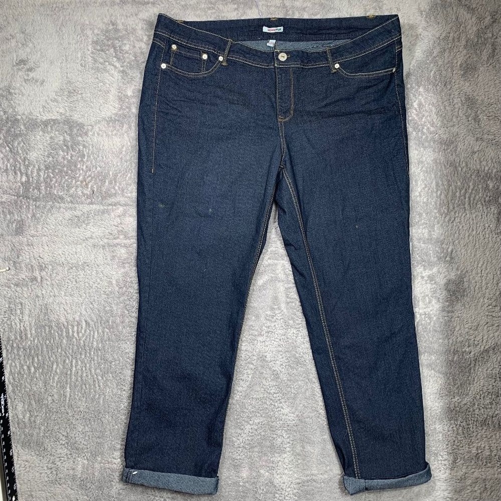 Bongo Plus Jeans Womens 24W Dark Wash Blue Straight Leg Cuffed Stretch Denim